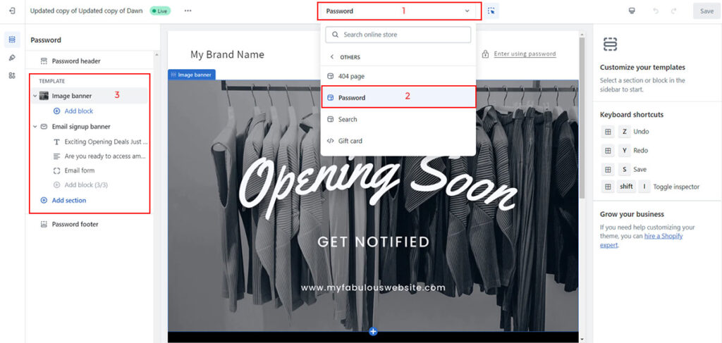 edit the Shopify coming soon password page